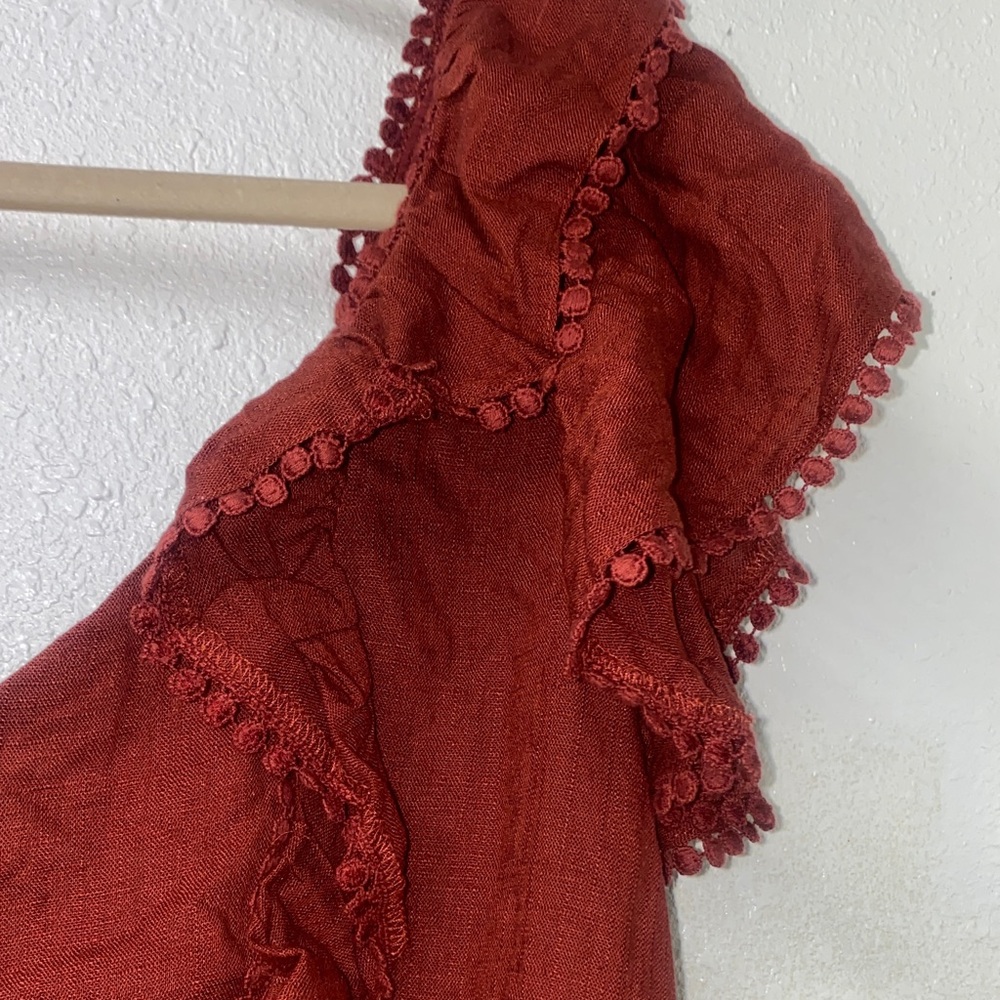 Express - Deep Rust Red - Ruffled Crop Top - Picture 6 of 7